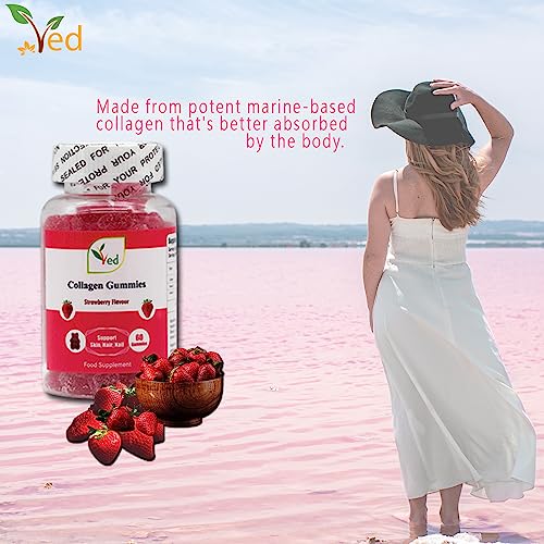 Ved Collagen Gummies; Chew Gummies Strawberry Flavour, Raw Unfiltered Collagen Gummies Ved uk supplements
