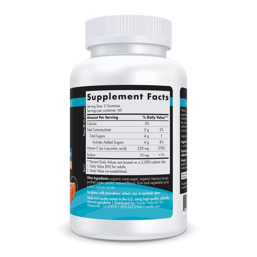 Nordic Naturals Vitamin C Gummies Sport, Tart Tangerine - 120 Gummies - 250 mg Vitamin C - Antioxidant Protection - NSF Certified - Non-GMO, Vegan - 60 Servings Nordic Naturals uk supplements