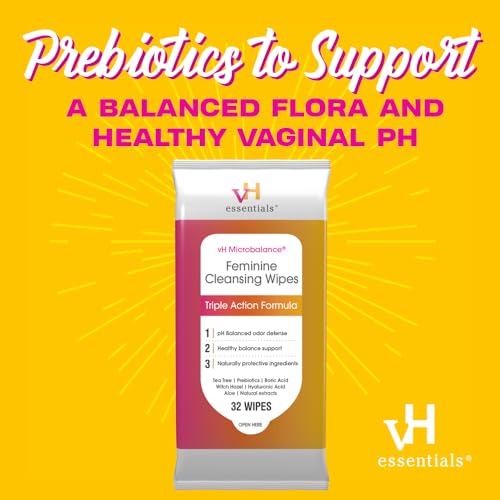 vH essentials Feminine Cleansing Wipes - pH Balanced, Prebiotics, Tea Tree & Aloe, Soothing Witch Hazel vH essentials uk supplements