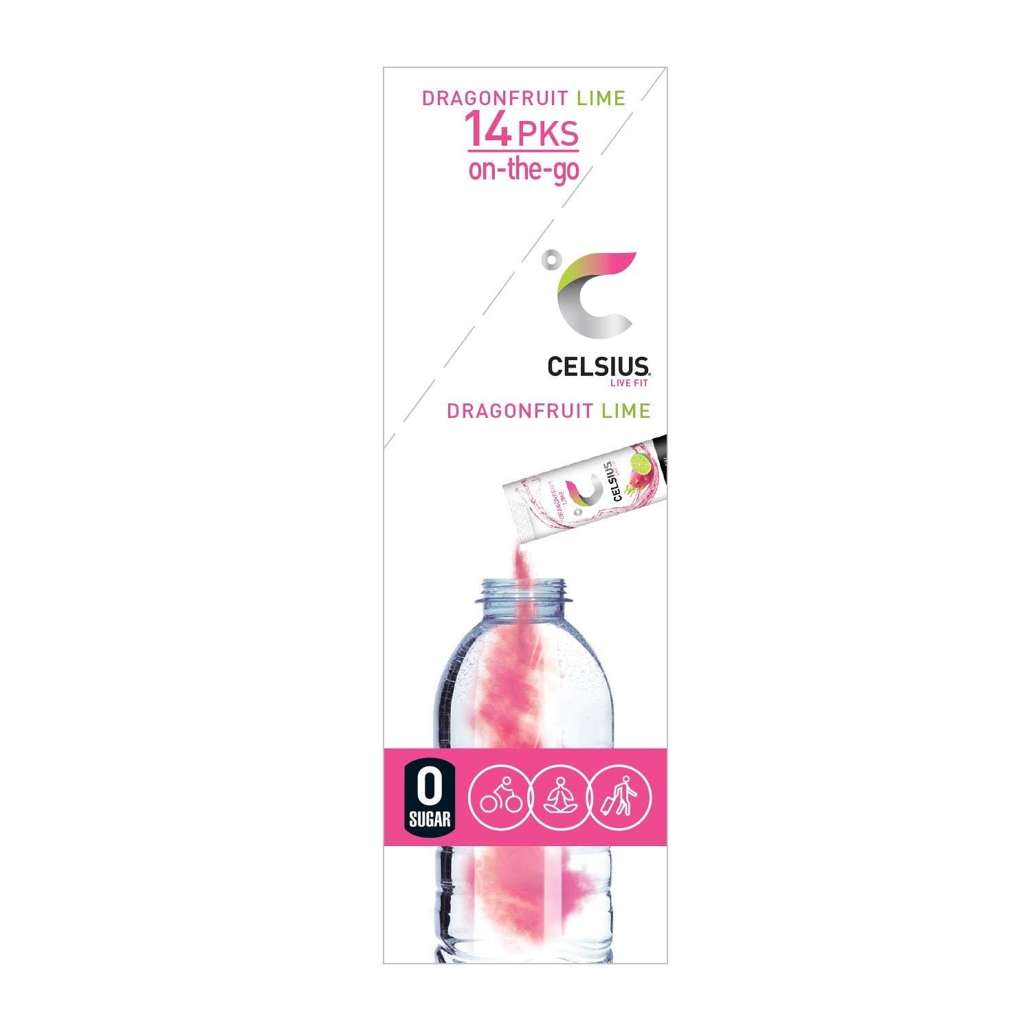 CELSIUS Dragonfruit Lime On-the-Go Powder Stick Packs, Zero Sugar 14 Count(Pack of 1) CELSIUS uk supplements
