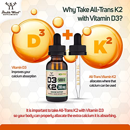 Vitamin D3 K2 5,000 IU Liquid Drops (5,000 IU of D3 and 200mcg of 99.9% All-Trans Double Wood Supplements uk supplements