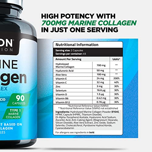 Marine Collagen Capsules 1400mg with Hyaluronic Acid, High Strength Collagen Supplement TDN uk supplements
