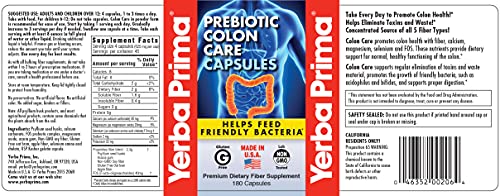 Yerba Prima Prebiotics Colon Care Fiber Caps, 180 Capsules - Five Forms of Fiber Plus FOS Yerba Prima uk supplements