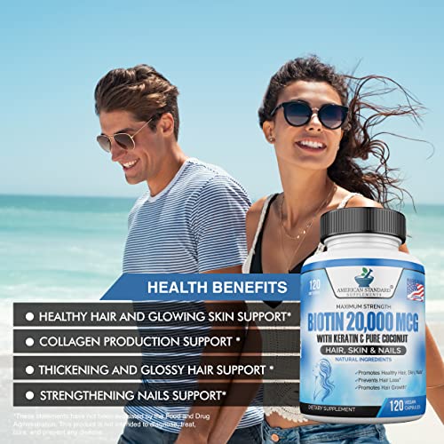 Biotin 20,000mcg with Keratin, Organic Coconut and Zinc, Hair Growth Supplements, Biotin American Standard Supplements uk supplements