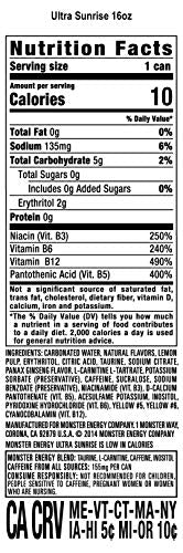 Monster Energy Ultra Sunrise, Sugar Free Energy Drink, 16 Fl Oz (Pack of 15) Monster Energy uk supplements