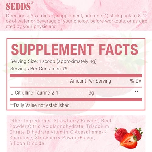 SEDDS Strawberry-Flavored L-Citrulline Taurine 2:1, L Citrulline Powder, Unflavored Vegan SEDDS uk supplements