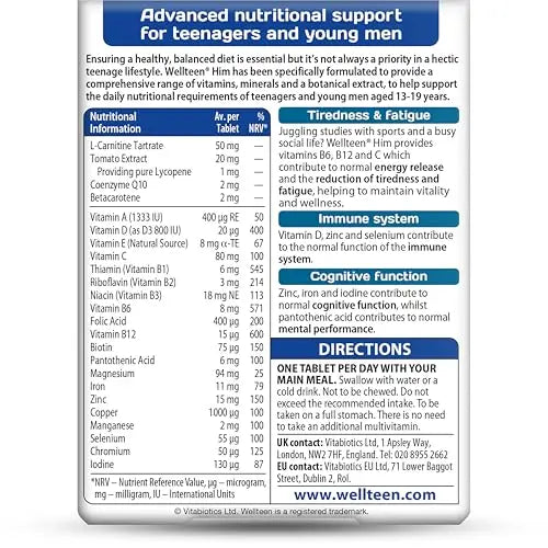 Wellteen by Vitabiotics Him Tablets x 30 Wellteen uk supplements