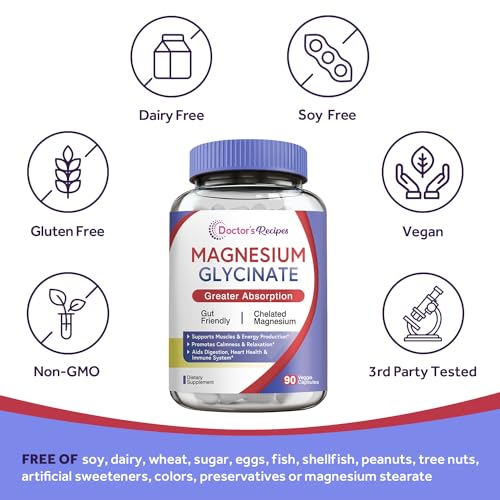 Doctor's Recipes Magnesium Glycinate for Men & Women, 100mg Elemental Mag, 90 Caps Doctor's Recipes uk supplements