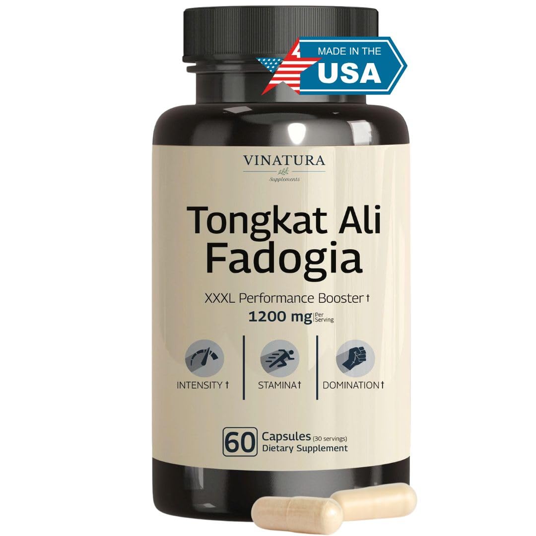 Tongkat Ali Fadogia Agrestis - 1200mg, Enhanced with Nitric Oxide Booster Supplement, Longjack Tongkat Ali for Men, VINATURA uk supplements