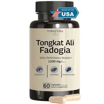 Tongkat Ali Fadogia Agrestis - 1200mg, Enhanced with Nitric Oxide Booster Supplement, Longjack Tongkat Ali for Men, VINATURA uk supplements