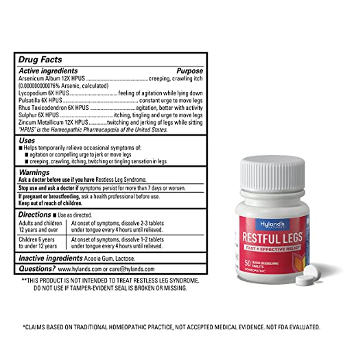 Hyland's Naturals Restful Legs Tablets, Natural Itching, Crawling, Tingling & Leg Jerk Relief, Quick Dissolving Hyland's uk supplements