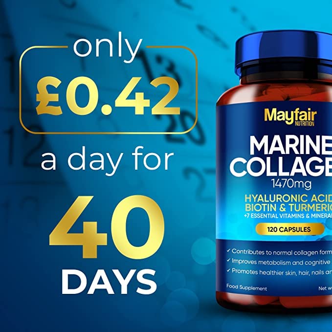 Mayfair Nutrition Marine Collagen 120 High Strength Capsules 1470mg Complex with Hyaluronic Acid Mayfair Nutrition uk supplements