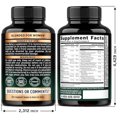 Thyroid Support for Women - Selenium 200 mcg | Astragalus | Zinc & Iodine | L-Tyrosine | Adaptogen Herbs - 21-in-1 Antioxidant & Immune Support - Made in USA - Vegan, Non-GMO, Lab Tested - 60 Capsules NUTRAHARMONY uk supplements