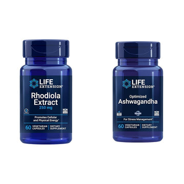 Life Extension Rhodiola and Ashwagandha Extract Bundle, Rhodiola rosea and ashwagandha Supplements, 60 Capsules Each Life Extension uk supplements
