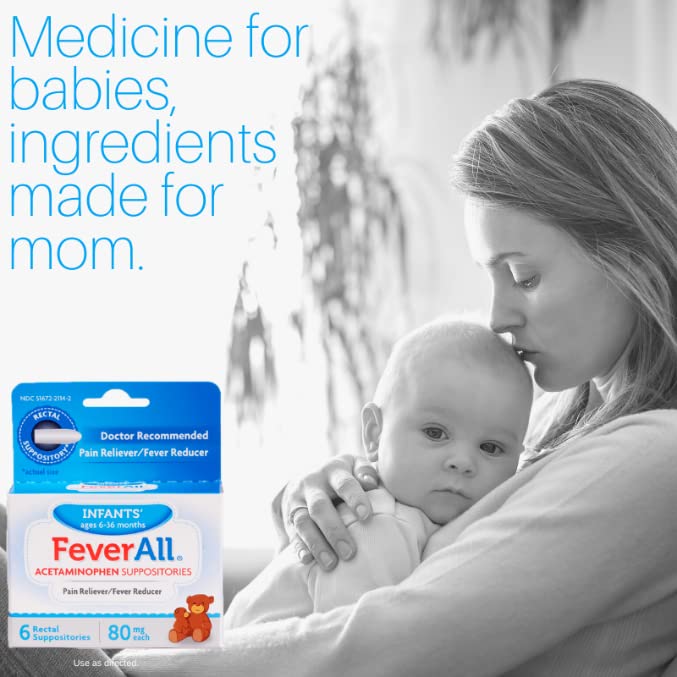 Feverall Infant Acetaminophen Suppositories 6 Rectal Suppositories 80mg Each Pain Reliever/Fever Reducer. Paraben Free, No Artificial Colors or Other preservatives. Ages 6-36 Months (Pack of 2) Feverall uk supplements