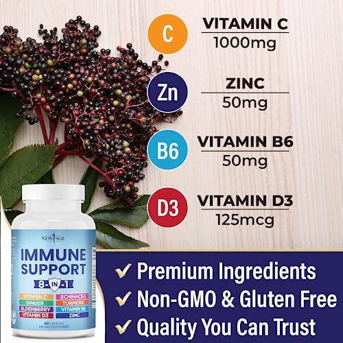 NEW AGE 8 in 1 Immune Support Booster Supplement with Echinacea, Vitamin C and Zinc NEW AGE uk supplements