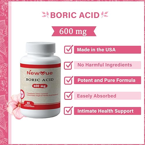 NewVue Boric Acid Vaginal Suppositories - 100% Pure Made in USA - Intimate Health Support (30 Count) NewVue uk supplements