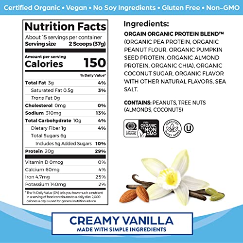 Orgain Organic Simple Vegan Protein Powder, Vanilla - 20g Plant Based Protein Orgain uk supplements