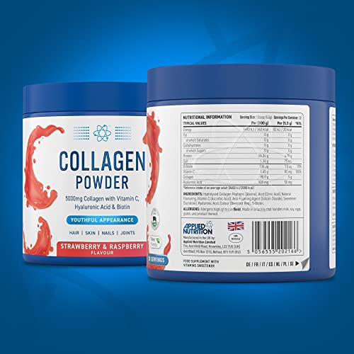 Applied Nutrition Collagen Powder - Strawberry & Raspberry Flavour - 5000mg Hydrolysed Bovine Flavoured Collagen Applied Nutrition uk supplements