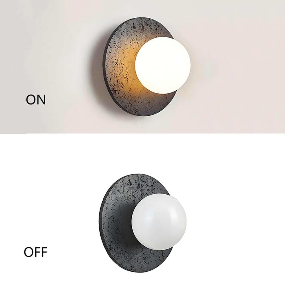 BFFGKGL Modern Natural Black Travertine Hallway Wall Sconce Nordic Creativity Round Transmittance Glass Bedside Wall Light Japanese Minimalist Aisle Wall Lamp For Living Room Stairs Living Room Balcon BFFGKGL uk supplements