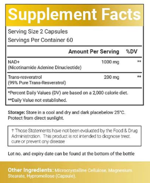 VitaCosmoX NAD+ Supplement 1,200mg per Serving,120 Capsules (Nicotinamide Adenine Dinucleotide) - 60 Servings, Gluten-Free, Vegan VitaCosmoX uk supplements