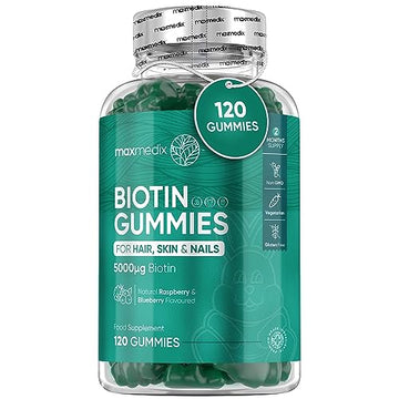 Biotin Gummies 5000mcg - with Vitamin A, B, C, D, E & Selenium – 120 Hair Nails and Skin maxmedix uk supplements