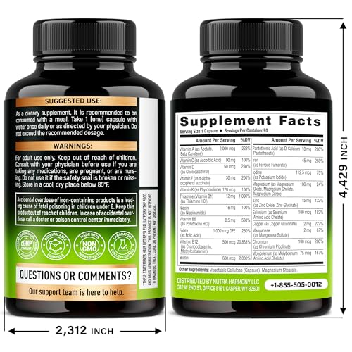 Bariatric Multivitamin - 45 mg Iron Supplements - Made in USA - for Women & Men - All-in-One, 21 Essential Vitamins - Gastric Sleeve Support NUTRAHARMONY uk supplements