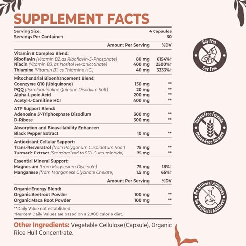 Resciency 2326 MG Mitochondrial Supplements with ATP, Vitamins, CoQ10 & PQQ, More Effective Than Creatine HMB & Nitric Oxide, Energy, Endurance, Strength, Recovery & Muscle, Organic, 120 Capsules Resciency uk supplements
