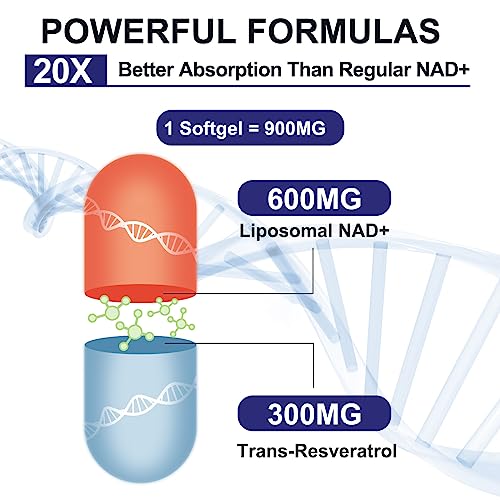 inGreens 900mg Liposomal NAD+ Supplement with 300mg Trans Resveratrol - Superior Absorption, Replaces NMN, Boost NAD+ for DNA Repair, Energy & Longevity, Aging Defense, 60 Softgels inGreens uk supplements