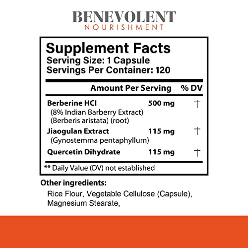 Premium Berberine HCL 730mg - 120 VCAPS Perfect Trio Complex with Non-GMO Jiaogulan Benevolent Nourishment uk supplements