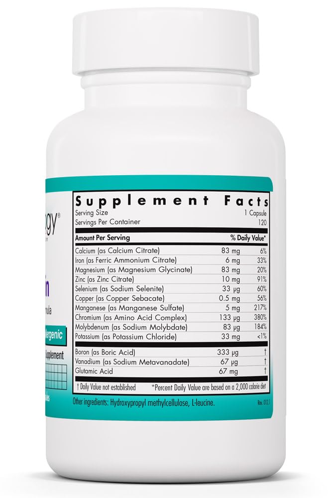 NutriCology MultiMin - Essential Mineral Blend with Macro Trace & Ultra Trace Minerals - Supports Mineral Balance Absorption & Cellular Function - 120 Servings - 120 Vegetarian Capsules Allergy Research Group uk supplements