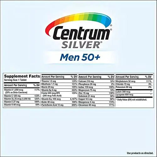 Centrum Men 50+ Multivitamin Tablet Age 50 and Older 275ct Centrum uk supplements