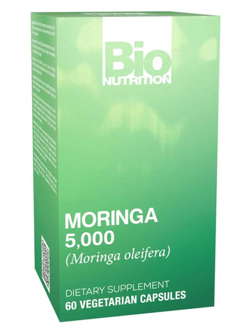 Bio Nutrition Moringa 5000mg 60 Vegetarian Capsules | Complete Green Superfood | Nature's Multivitamin | Energy and Gut Health Bio Nutrition uk supplements