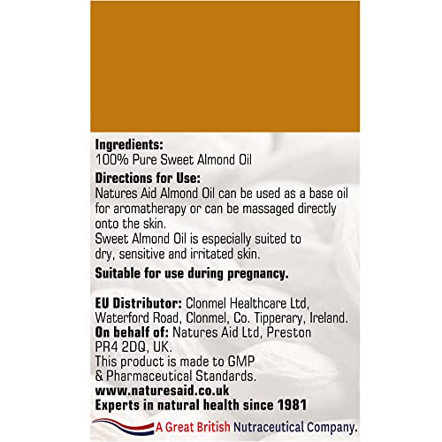 Natures Aid Almond Oil, Pure, Sweet Almond Oil, Massage Oil, Suited to Dry, Sensitive Skin natures aid uk supplements