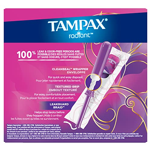 Tampax Radiant Tampons, Super Absorbency, With Leakguard Braid, Unscented, 28 Count Tampax uk supplements