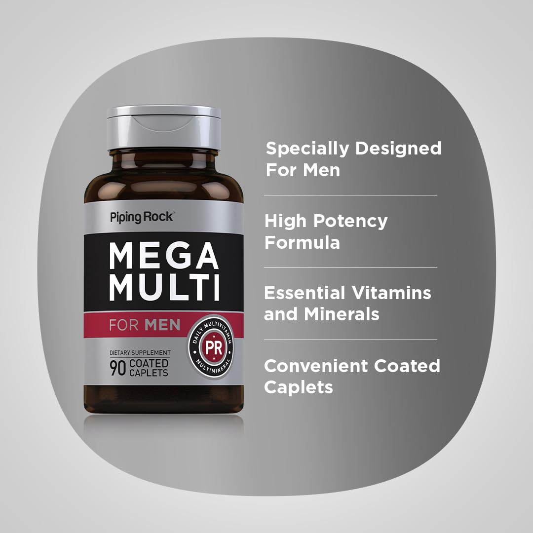 Piping Rock Men's Multivitamin | 90 Caplets | Mega Vitamin and Mineral Complex | Daily Support Supplement | with Vitamin C, D, Magnesium, Zinc | Non-GMO, Gluten Free Piping Rock uk supplements