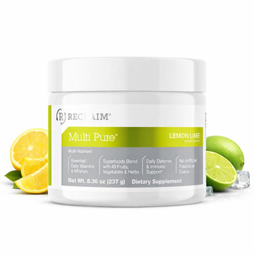 Reclaim Multi Pure Lemon Lime, Immune Support, Vitamin C, Vitamin B Complex, Probiotic, Superfood Powder, Calcium, Magnesium Oxide, (30 Servings) (Lemon Lime) Complete Nutrition uk supplements