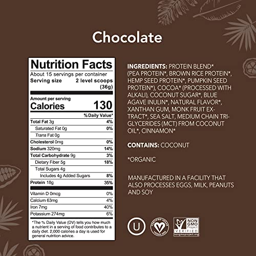 ALOHA Organic Plant Based Protein Powder, Stevia Free, Chocolate, 19.6 oz, 15 Servings ALOHA uk supplements