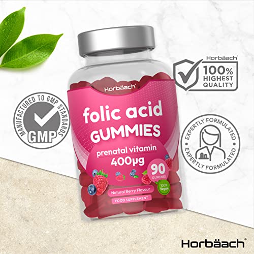 Folic Acid Gummies 400 mcg | 90 Count | Natural Berry Flavour | High Strength Prenatal Horbäach uk supplements