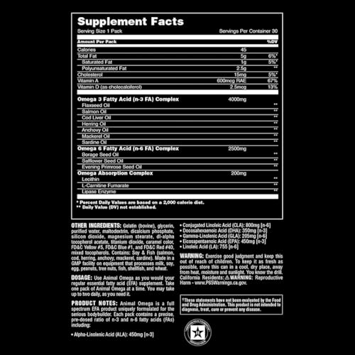 Animal Omega – Omega 3 & 6 Supplement – Fish Oil, Flaxseed Oil, Salmon Oil, Cod Liver Animal uk supplements