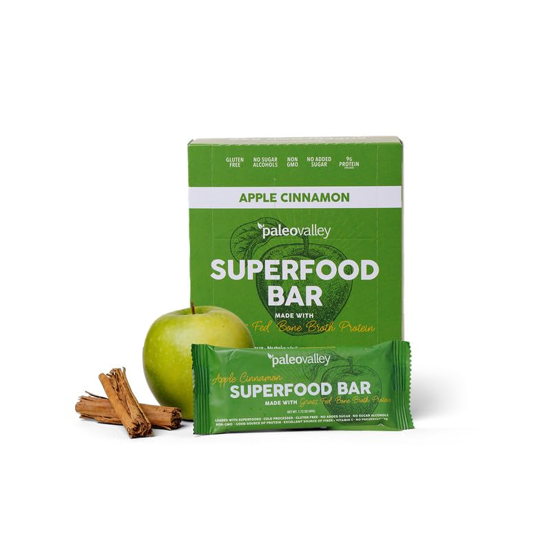 Paleovalley Superfood Bars – Apple Cinnamon– 10 Pack – 9g Protein per Bar – Gluten-Free, Grain-Free, Paleo, Non-GMO – On-the-Go Snack Paleovalley uk supplements