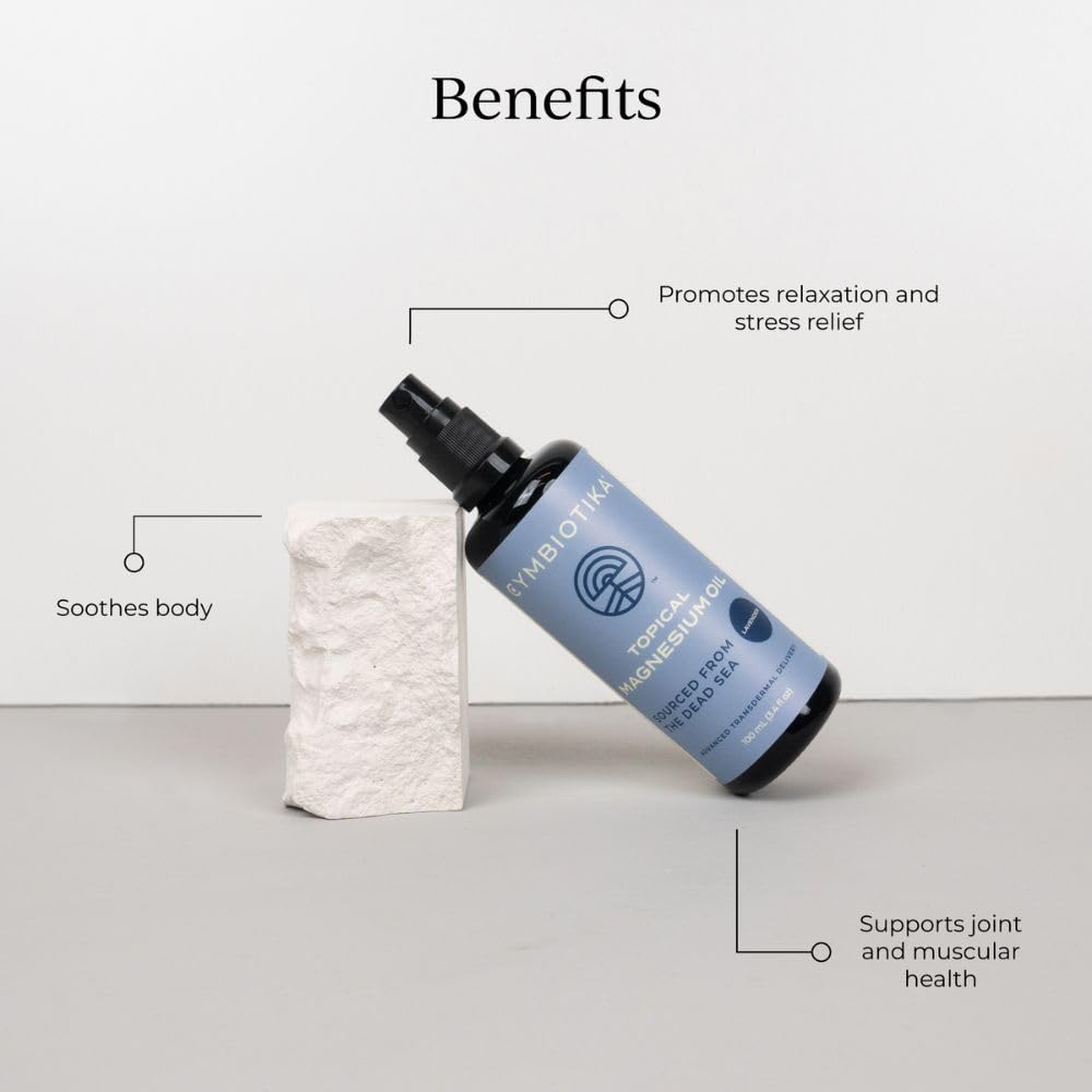 CYMBIOTIKA Topical Magnesium Oil Spray for Body, USA Made, Supplement for Leg Cramps, Muscle, Joint Health & Sleep Support, Includes Magnesium Chloride, Lavender Extract, Aloe Vera - Skin Applicator CYMBIOTIKA uk supplements