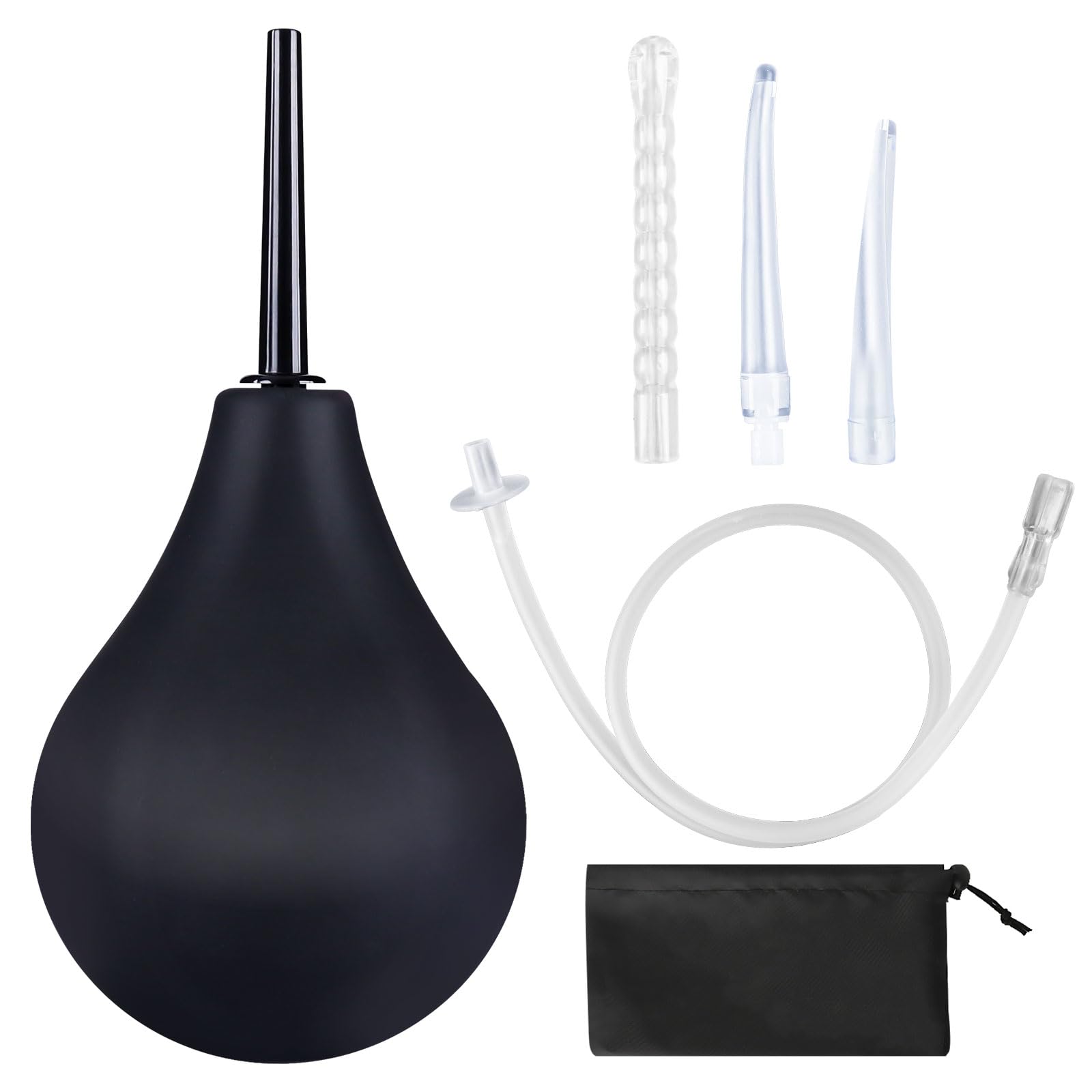 Enema Bulb 7.6oz Douche Enema Kit Includes 4 Nozzles for Women & Men Black with Storage Bag FOOFOO uk supplements