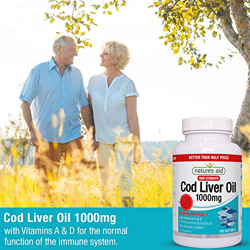 Natures Aid Cod Liver Oil, 1000 mg, 180 Softgel Capsules (High Strength, 254 mg Omega natures aid uk supplements