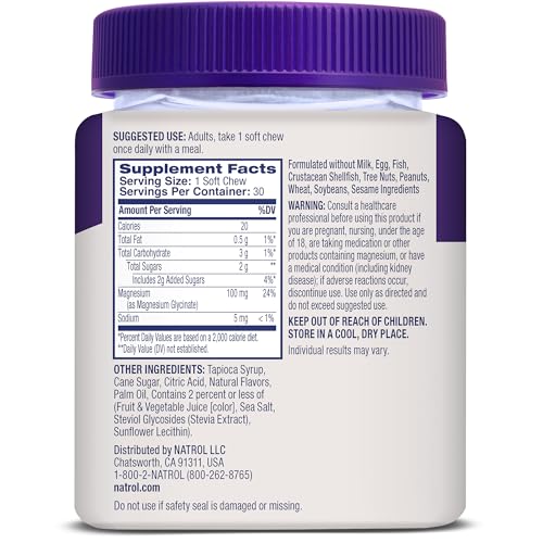 Natrol Magnesium Glycinate Supplements 100mg, Cherry Lemon Soft Chews for Healthy Sleep and Body, Magnesium Glycinate 100mg, Up to a 30 Day Supply Natrol uk supplements