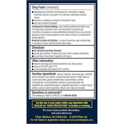 Advil PM Pain Reliever and Nighttime Sleep Aid, Ibuprofen for Pain Relief and Diphenhydramine Citrate for a Sleep Aid - 120 Coated Caplets and Pain Reliever and Fever Reducer, 10 Count Tablets Advil uk supplements