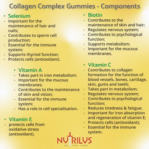 Collagen Complex 90 Natural Pineapple Gummies 500mg - Large Pack - with Biotin & Selenium Nutrilus uk supplements