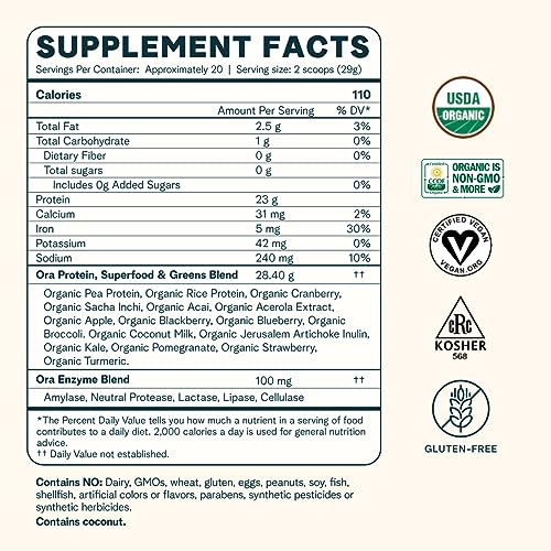 Ora Organic Vegan Protein Powder - 23g Plant Based Protein Powder for Women and Men Ora Organic uk supplements