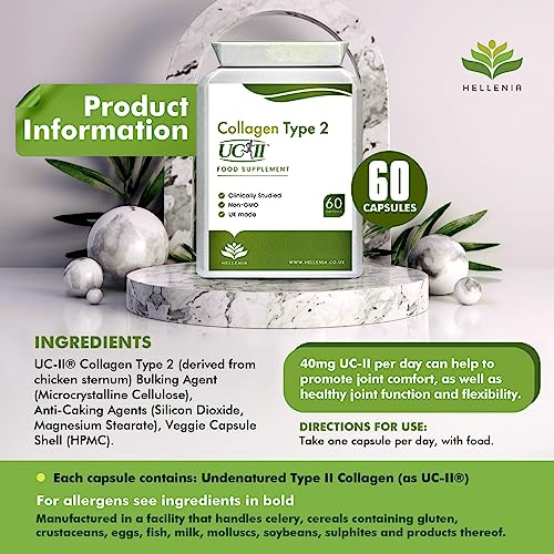 UC-II® Collagen Type 2-40mg - 60 Capsules | Joint Support | Manufactured in The UK Hellenia uk supplements