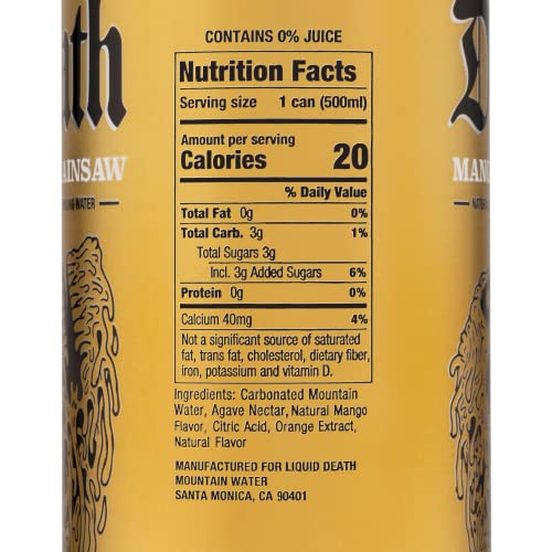 Liquid Death Flavored Sparkling Water with Agave, Mango Chainsaw, 16.9 oz Tallboys Liquid Death uk supplements